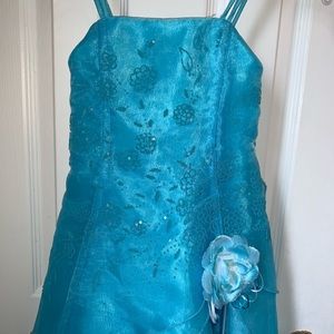 Blue Aqua Formal Floral Sparkly Sequin Dress